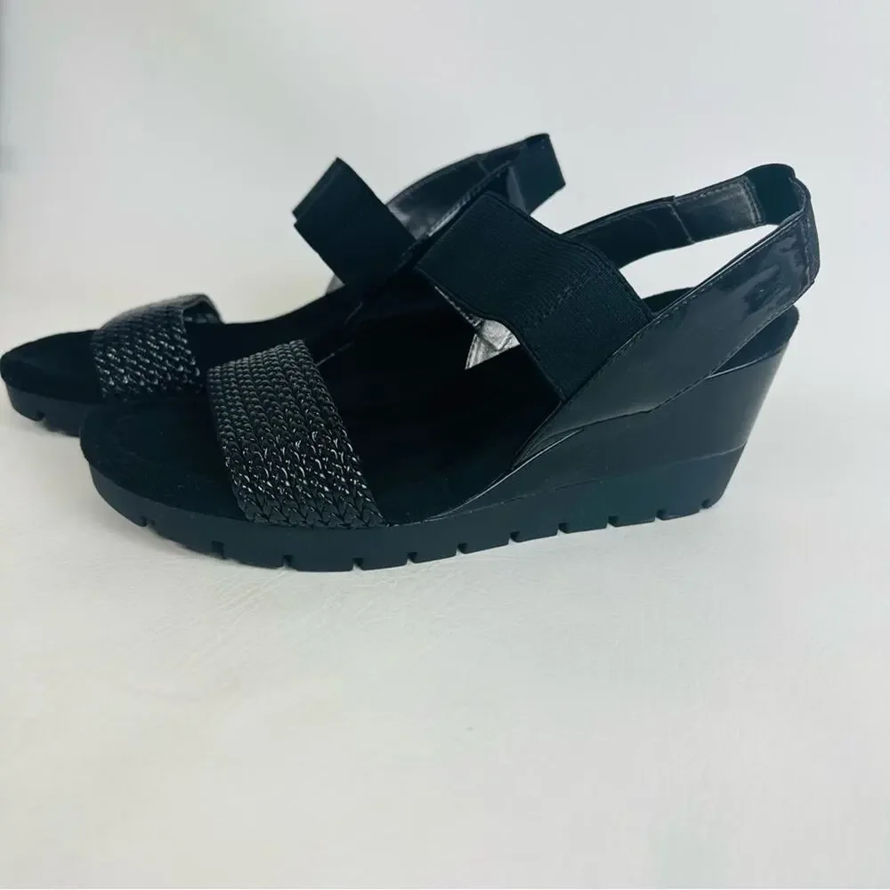 Bandolino Womens Sandals Shoes Black Wedge Slip On‎ Open Toe Size 8.5